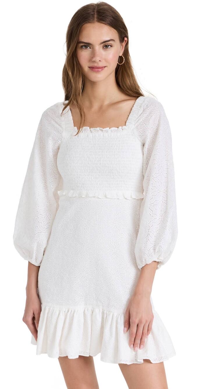 Veronica Beard Denise White Smocked Eyelet Cut Out Mini Dress Size 6